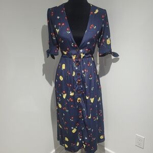 Anthropologie Capulet Womens Adele Midi Dress Small Fruit Punch Navy Cottage NEW